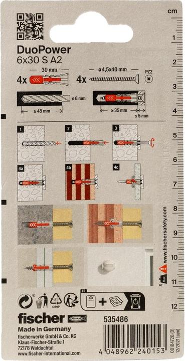 Produktbild Fischer SB Nylondübel Duopower mit Schraube A2 (4 Stk.)