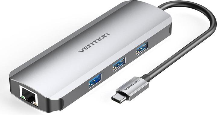 Image du produit Vention Station d'accueil USB-C vers HDMI, 3x USB3.0, RJ45, SD, TF, PD 0.15m TOKHB (gris) (USB-C, 4 Ports)
