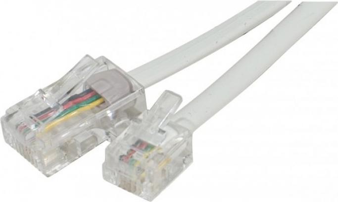 Telephone cable, white, 10.0 m