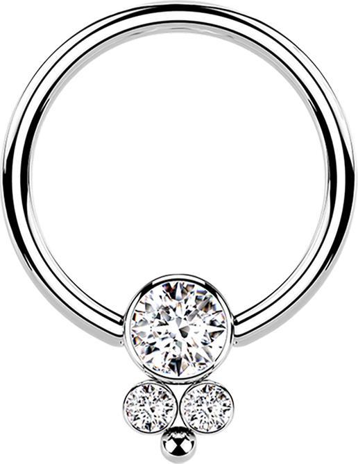 Star Piercing Ball Closure Ring silber Scheibe mit drei Kristallen (Chirurgenstahl 316L, ohne Messing)