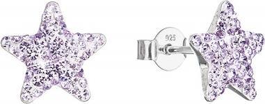 Evolution Group Silver earrings Stars with crystals Preciosa 31312.3 violet