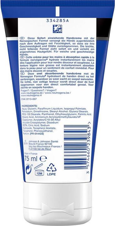 Actual product image Neutrogena Hand cream immediately absorbed (75 ml)