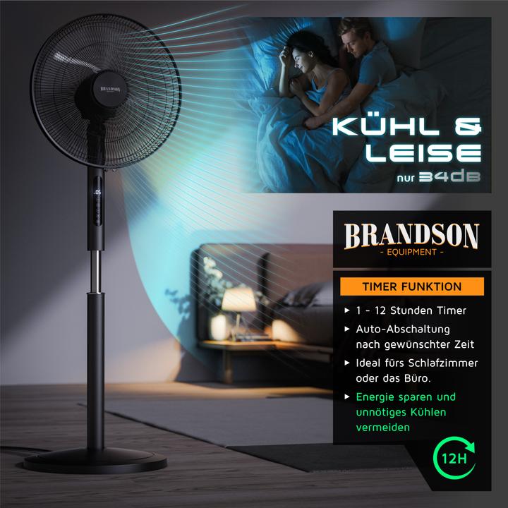 Image du produit Brandson Standventilator, Fernbedienung, DC, leise, energiesparend, Oszillation, Timer, 43 cm Ø, 12 Stufen (59 dB)