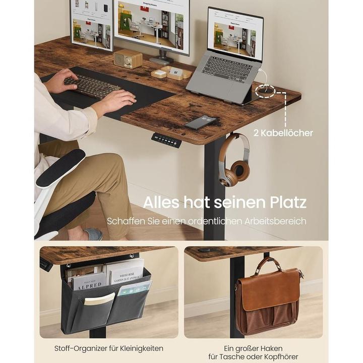 Actual product image Songmics electrically height-adjustable desk brown rectangular, C-foot frame black 140.0 x (140 x 60 x 120 cm)