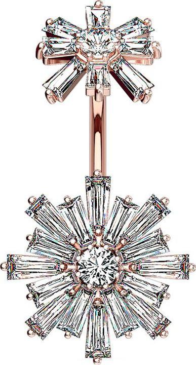 Star Piercing Banane Innengewinde rosegold doppel Kristallblume (Messing, Chirurgenstahl 316L)