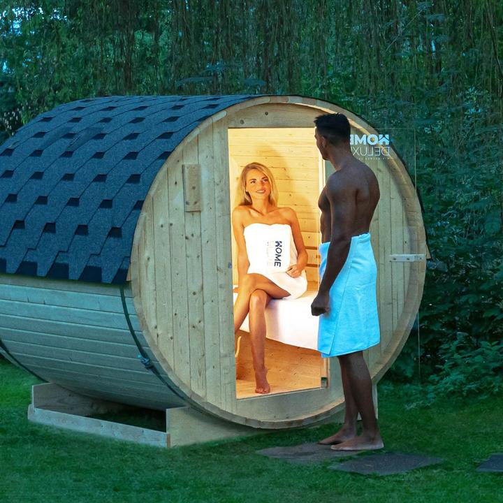 Produktbild Home Deluxe Outdoor Sauna Fasssauna AQUILA M - 195 x 120 cm für 2 Personen - Sauna mit 3,6kW Ofen (Plug & Play 3,6 KW interne Steuerung)