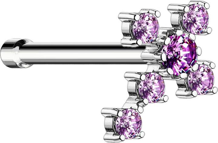 Star Piercing Nasenstecker gerade silber Kreuz mit Kristall tanzanite (Chirurgenstahl 316L, Messing)