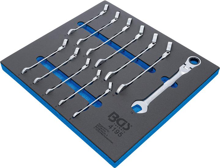 Actual product image BGS Tool Tray 2/3: Ratchet Combination Wrench Set adjustable 8 - 19 mm 12 pcs.