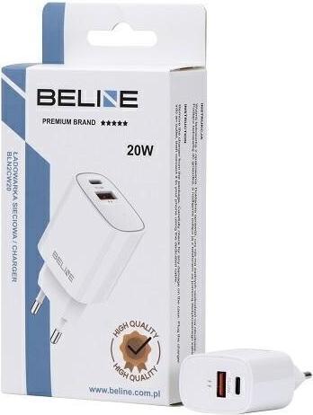 Image du produit Beline Ład. siec. 1x USB-C + 1x USB 20W biała /white (tête uniquement) PD 3.0 + QC 3.0 BLN2CW20 (20 W)