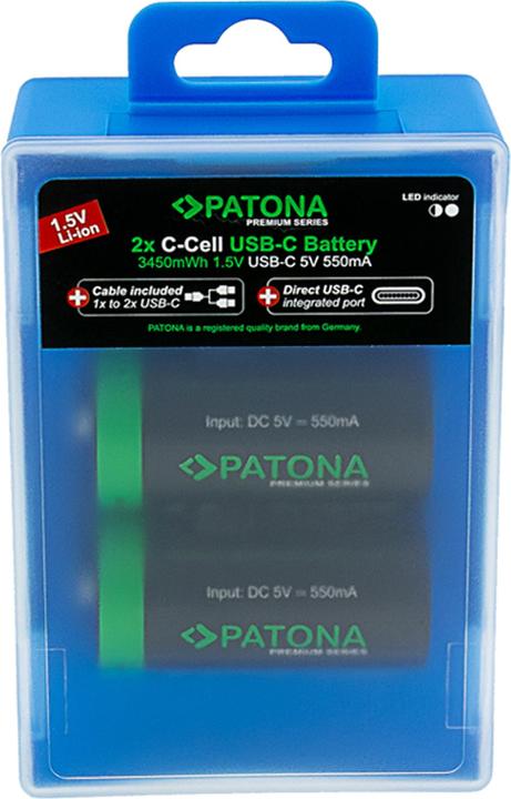Actual product image Patona Premium rechargeable battery 2x LR14 USB-C (Camera battery)