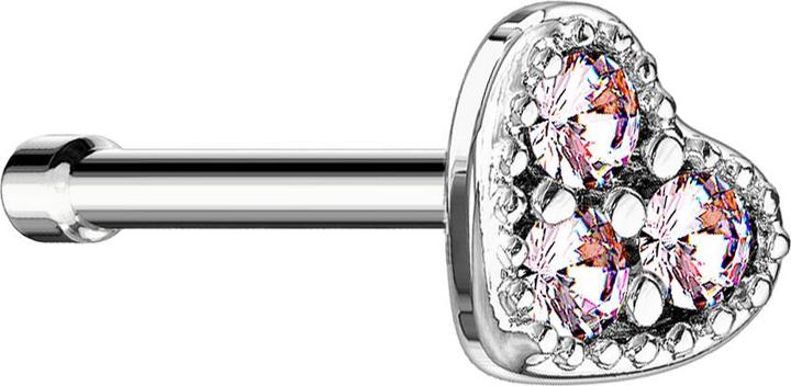 Star Piercing Nasenstecker gerade silber Herz Kristall pink (Chirurgenstahl 316L, Messing)