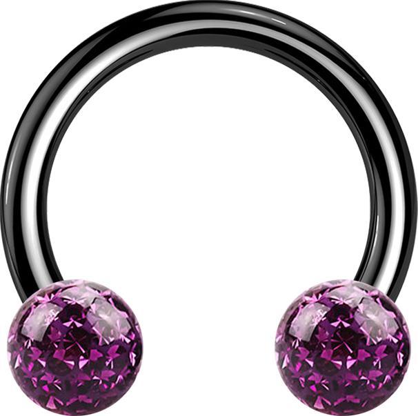 Produktbild Star Piercing Micro Circular Barbell schwarz mit zwei Kristall Kugeln violett Epoxy Schutzschicht (Titan G23, ohne Messing)