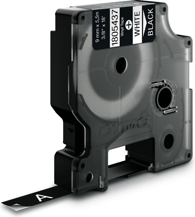 Produktbild Dymo Rhino 9mm weiß auf schwarz Vinyl (0.90 cm, Schwarz)