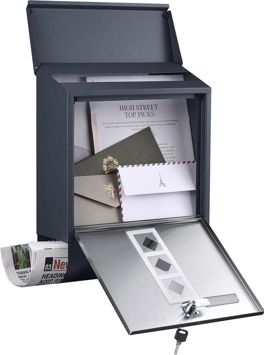 Produktbild Wiltec Briefkasten V36 Anthrazit Edelstahl 305x105x385mm pulverbeschichtet Wand