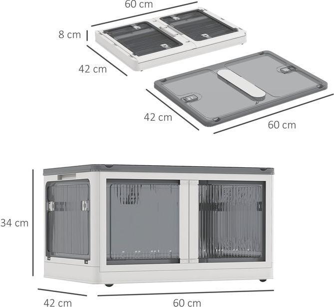Image du produit Swisshandel24 Boîte de rangement 69L empilable avec roulettes, pliable, accès sur 5 côtés, Blanc (69 l)