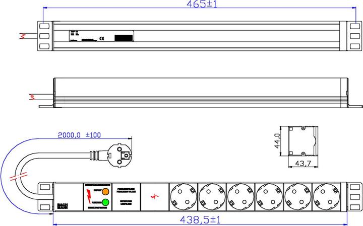 Produktbild Bachmann Steckdosenleiste (Rack (6 x, CEE 7/3, 2 m)