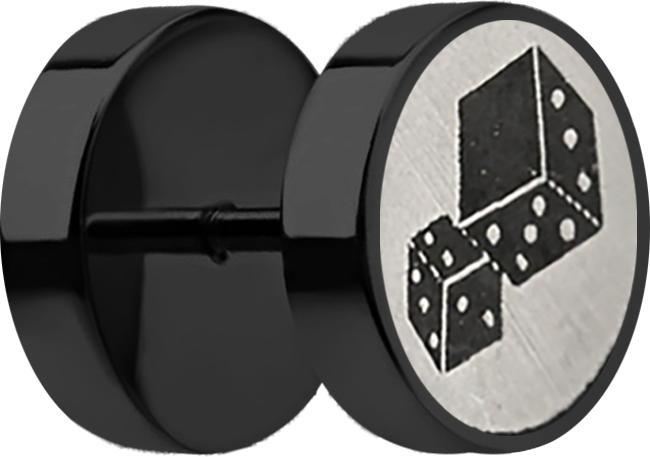 Star Piercing Fake Plug schwarz mit Würfel (ohne Messing, Chirurgenstahl 316L)
