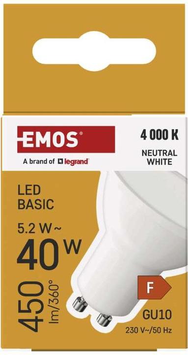 Produktbild Emos LED Lampe Basic MR16 / GU10 / 5,2 W (40 W) / 450 lm / Neutral Weiss (GU10, 5.20 W, 450 lm, 1 x, F)