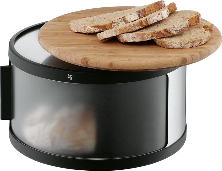 Produktbild WMF Gourmet Brotkasten rund / Brotbox mit Schneidbrett 32 x 13cm Bambus Cromargan Edelstahl schwarz