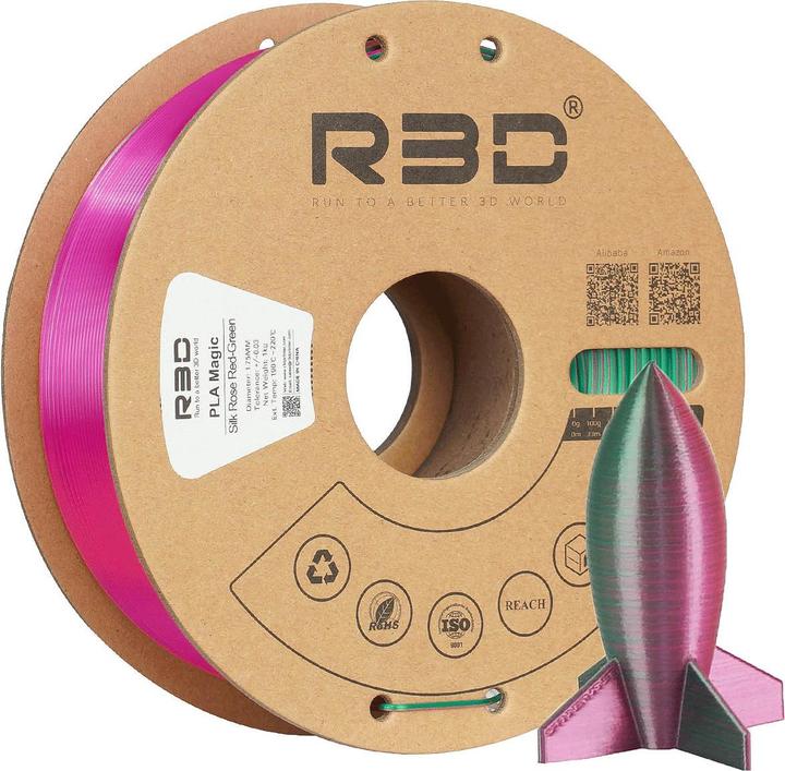 Image du produit R3D eSilk Magic-PLA Filament Rouge Rose-Vert 1.75mm 1Kg (PLA, 1.75 mm, 1000 g, Rouge, Vert)