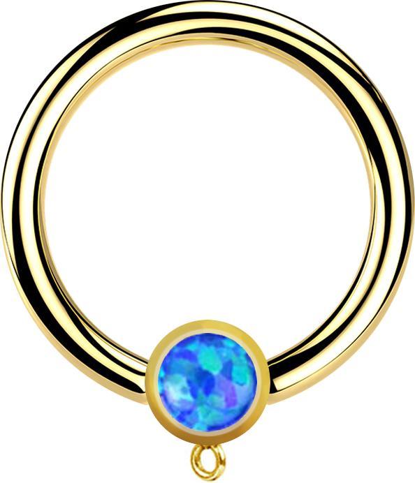 Star Piercing Micro Closure Ring vergoldet mit Zylinder Opal blau Ring für Anhänger (ohne Messing, Chirurgenstahl 316L)