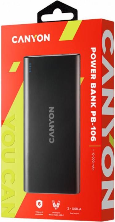 Produktbild Canyon PB-106 Akkuladegerät Lithium Polymer (LiPo) 10000 mAh Schwarz (10000 mAh, 37 Wh)