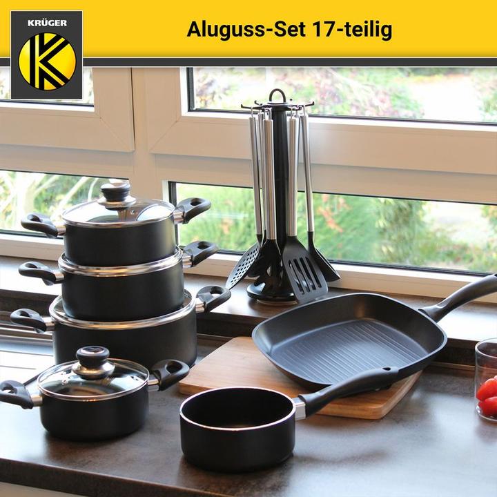 Image du produit Krüger Set d'ustensiles de cuisine en fonte d'aluminium (28 cm, Ensemble de casseroles et de poêles de cuisson, Fonte d'aluminium)