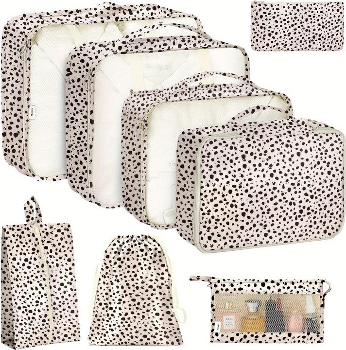 Actual product image Only-Bags.Store 8pcs, Cow Print and Leopard Print Packing Cubes Luggage Packing Organiser, Travel Accessories