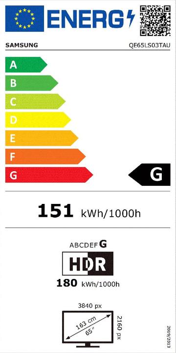 Label énergétique Samsung QE65LS03T Le cadre 4.0 (65", QLED, 4K, 2020)