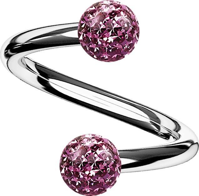 Actual product image Star Piercing Spirale silber mit zwei Kristallkugeln hellviolett Epoxy Schutzschicht (without brass, Titanium G23)