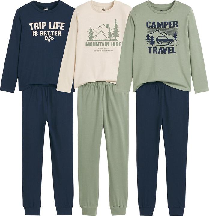 Actual product image La Redoute Collections 3-pack pyjamas with message print and mountain motif (140)