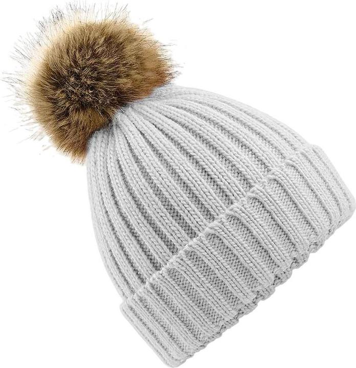 Beechfield Chunky Beanie Mütze mit KunstfellBommel