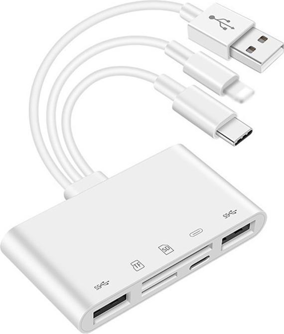 Image du produit Apfelkiste Lecteur de carte Lightning vers SD/MicroSD & adaptateur de charge pour Apple (Lightning, MicroDot, USB Type C, USB-A)