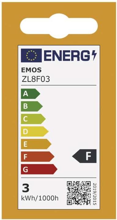 Energie-Label Emos LED Lampe Basic MR16 / GU10 / 2,9 W (25 W) / 250 lm / Neutral Weiss (GU10, 2.90 W, 250 lm, 1 x, F)