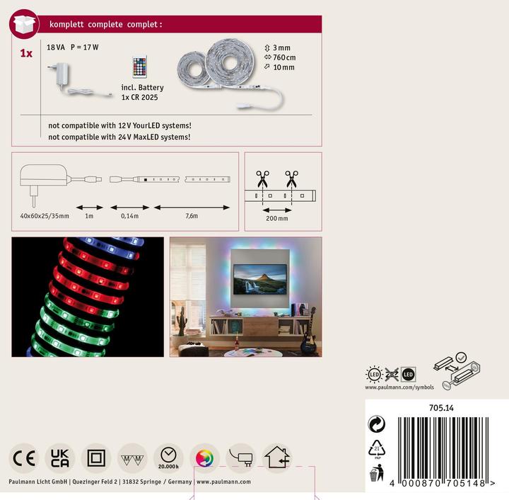Immagine prodotto Paulmann Set di strisce SimpLED (Multicolore, 764 cm, Interno)