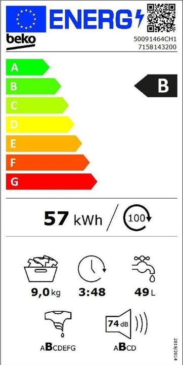 Energie-Label Beko 50091464CH1 (9 kg, Links)