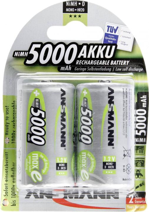 Produktbild Ansmann Mono D (2 Stk., D, 5000 mAh)