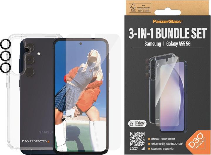 Productafbeelding PanzerGlass Bundel Ultra Wide FIt Glas + Etui + Lens (1 Stuk, Samsung Galaxy A55, Samsung Galaxy A54 5G)