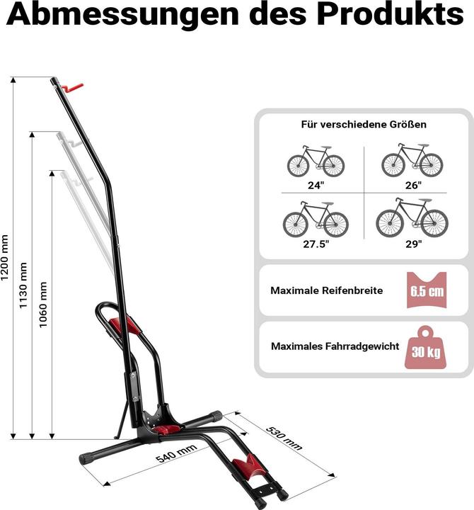 Actual product image Wiltec Vertical bike stand 51x11x120cm Universal free-standing bike rack