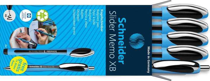 Produktbild Schneider AKTION: Kugelschreiber Slider Memo blau, Schreibfarbe: schwarz, 4 St. + GRATIS K (Ersatzmine, Schwarz)