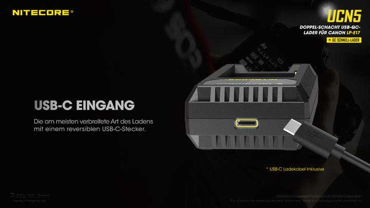 Actual product image Nitecore UCN5 Dubbele loader for LP E17 (Camera battery charger)