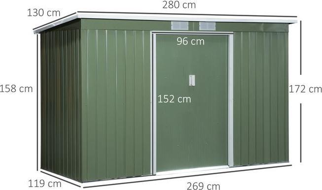 Produktbild Swisshandel24 Gerätehaus, Gartenhaus, Geräteschuppen mit Schiebetür, Lüftungsfenster, Pultdach, Outdoor, Stahl, He