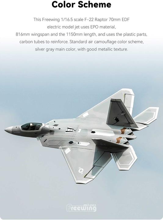 Immagine prodotto Freewing F-22 Raptor 70mm EDF E-Impeller Jet PNP (Jet)