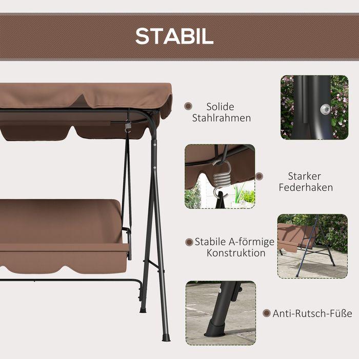 Produktbild Swisshandel24 Hollywoodschaukel 3-Sitzer mit Verstellbarem Dach, wasserabweisend bis 200 belastbar, für Garten, Ba