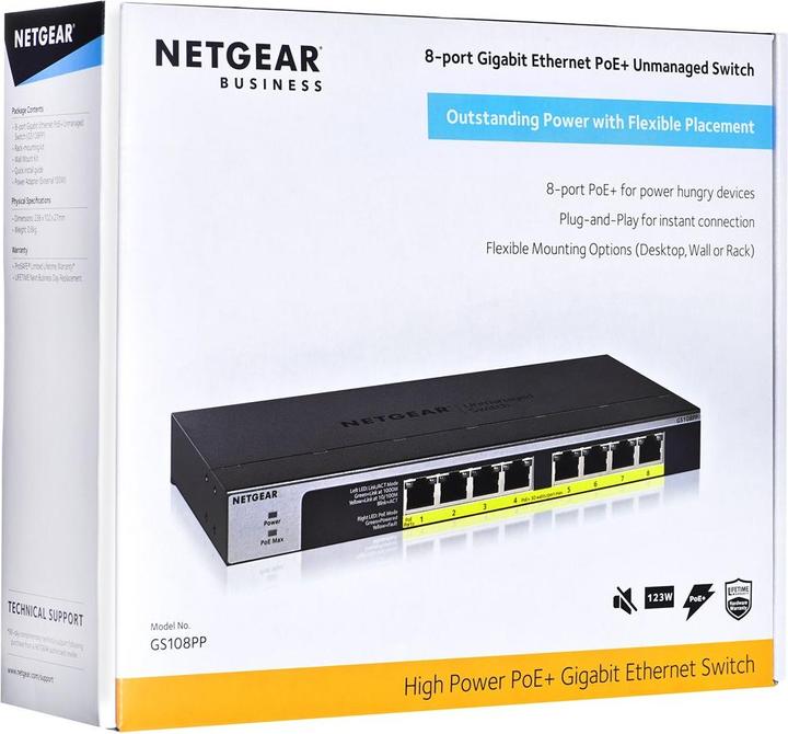 Actual product image Netgear Gs108pp (8 Ports)