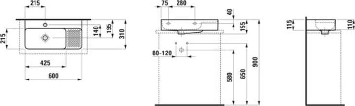 Image du produit Laufen VAL lavabo à poser COMPACT, 1 trou pour robinet, sans trop-plein, 600x315mm, zone semi-sèch (315 mm, 600 mm)