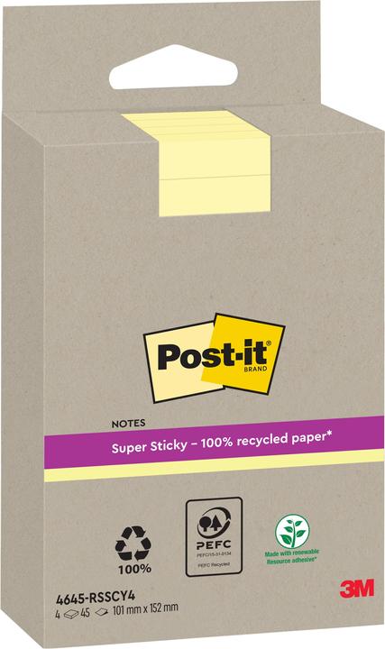 Produktbild Post-it Super Sticky Haftnotizen Recycling (102 x 152 mm)