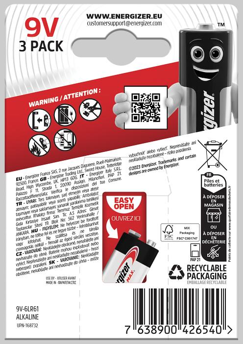 Image du produit Energizer Max Alcaline (3 pcs, 9V Block)