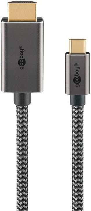 Immagine prodotto Goobay USB-C-auf-HDMI-Textilkabel 4K @ 60 Hz, 1 m, schwarzsilber (1 m, USB tipo C)