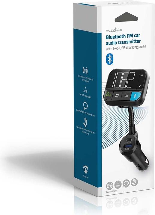 Actual product image Nedis Car Audio FM Transmitter | Gooseneck | Handsfree | 2 " | Black and White Monitor | Bluetoot